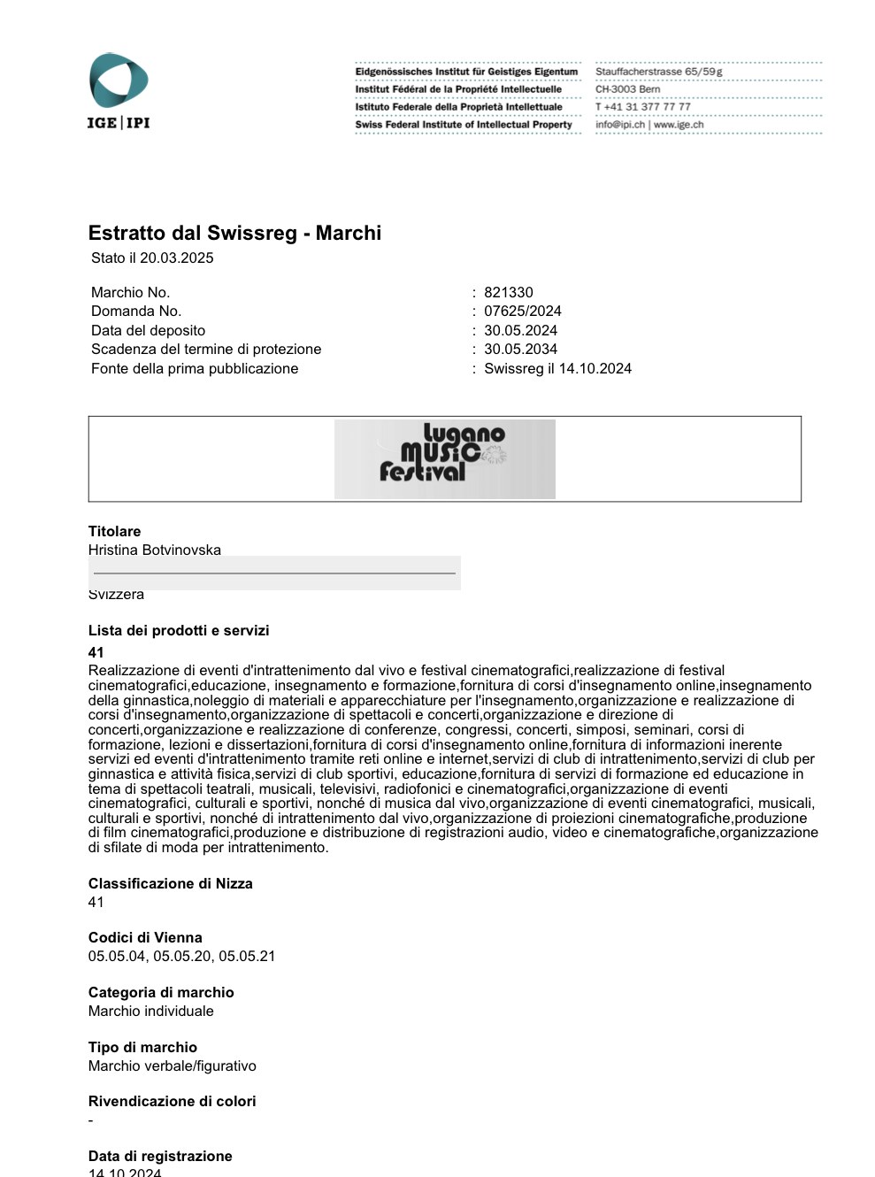 Certificate No. 821 330