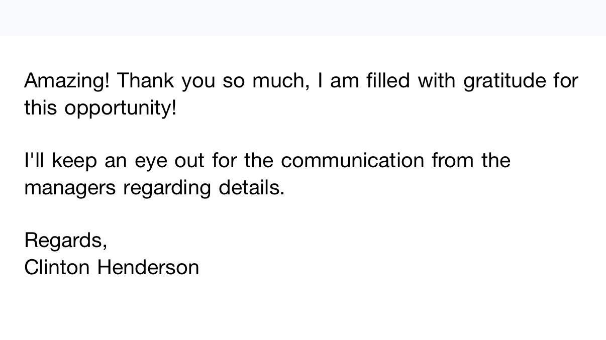 Message from Clinton Henderson
