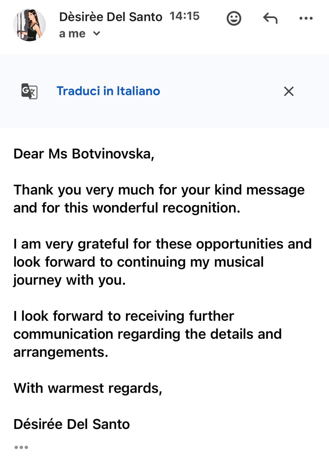 Message from Dèsirèe Del Santo