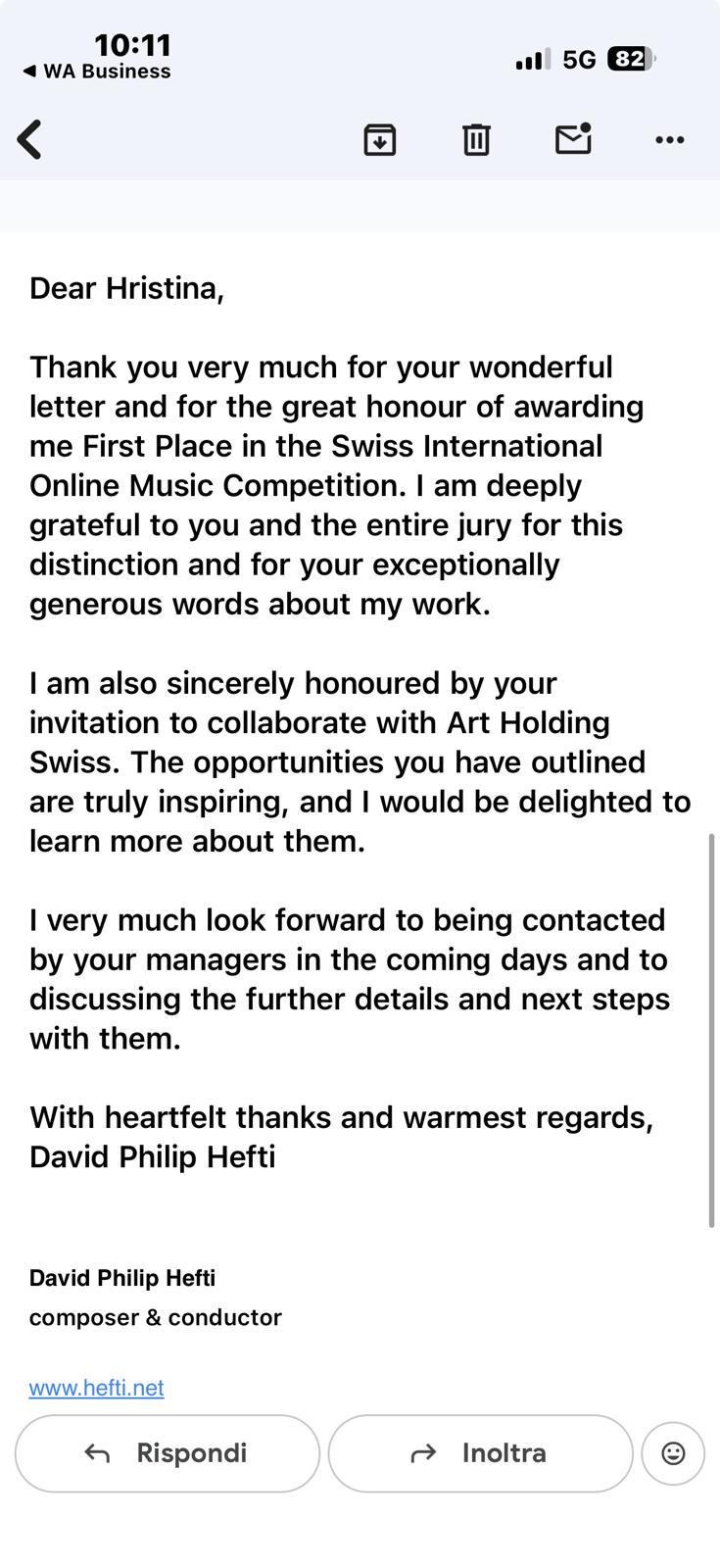 Message from David Philip Hefti