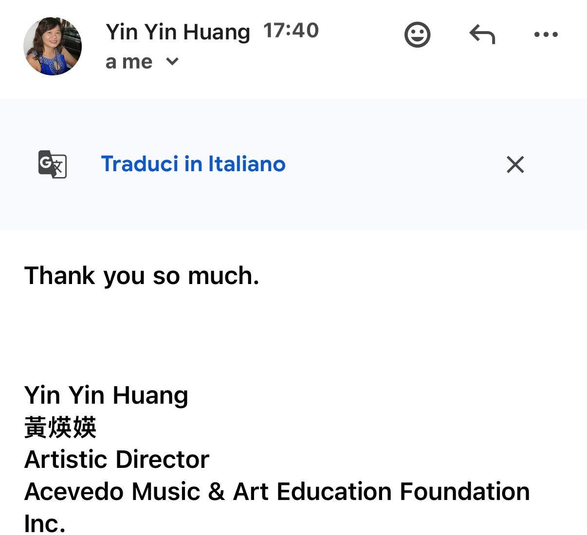 Message from Yin Yin Huang